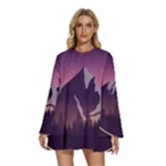 Mountain Night Crescent Moon Round Neck Long Sleeve Bohemian Style Chiffon Mini Dress