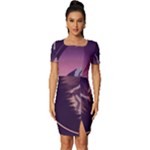 Mountain Night Crescent Moon Fitted Knot Split End Bodycon Dress