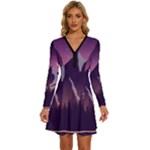 Mountain Night Crescent Moon Long Sleeve Deep V Mini Dress 