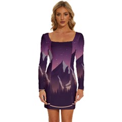 Long Sleeve Square Neck Bodycon Velvet Dress 