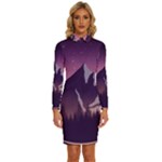 Mountain Night Crescent Moon Long Sleeve Shirt Collar Bodycon Dress