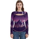 Mountain Night Crescent Moon Women s Cut Out Long Sleeve T-Shirt