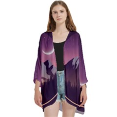 Open Front 3/4 Sleeve Batwing Chiffon Cardigan Kimono 