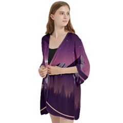 Open Front 3/4 Sleeve Batwing Chiffon Cardigan Kimono 