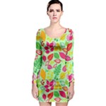 Flower Flora Floral Nature Pattern Seamless Long Sleeve Bodycon Dress