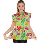 Flower Flora Floral Nature Pattern Seamless Ruffle Collar Short Sleeve Chiffon Top