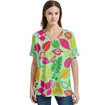 Flower Flora Floral Nature Pattern Seamless V-Neck Split Shoulder Casual T-Shirt