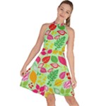 Flower Flora Floral Nature Pattern Seamless Sleeveless Halter Neck A-Line Dress