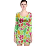 Flower Flora Floral Nature Pattern Seamless Long Sleeve Velvet Bodycon Dress