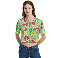 Women s Round Neck Short Sleeve Crop Top 