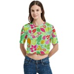 Flower Flora Floral Nature Pattern Seamless Women s Round Neck Short Sleeve Crop Top