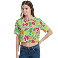 Women s Round Neck Short Sleeve Crop Top 