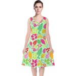 Flower Flora Floral Nature Pattern Seamless V-Neck Midi Sleeveless Dress 