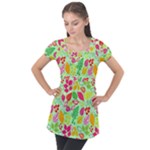 Flower Flora Floral Nature Pattern Seamless Puff Sleeve Tunic Top