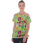 Flower Flora Floral Nature Pattern Seamless Off Shoulder Tie-Up T-Shirt