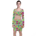 Flower Flora Floral Nature Pattern Seamless Long Sleeve Crop Top & Bodycon Skirt Set