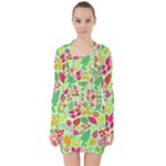 Flower Flora Floral Nature Pattern Seamless V-neck Bodycon Long Sleeve Dress