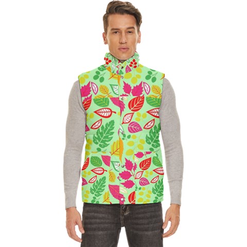 Flower Flora Floral Nature Pattern Seamless Men s High Neck Button Up Puffer Vest from ArtsNow.com