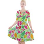 Flower Flora Floral Nature Pattern Seamless Quarter Sleeve A-Line Dress With Pockets