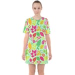 Flower Flora Floral Nature Pattern Seamless Sixties Short Sleeve Mini Dress