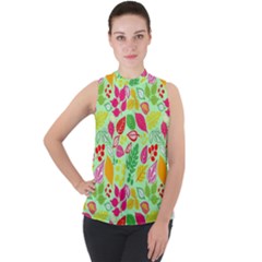 Mock Neck Chiffon Sleeveless Top 