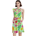 Flower Flora Floral Nature Pattern Seamless Cocktail Party Halter Sleeveless Dress With Pockets