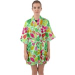 Flower Flora Floral Nature Pattern Seamless Half Sleeve Satin Kimono 