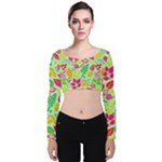 Flower Flora Floral Nature Pattern Seamless Velvet Long Sleeve Crop Top