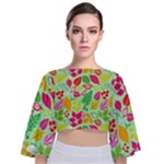 Flower Flora Floral Nature Pattern Seamless Tie Back Butterfly Sleeve Chiffon Top