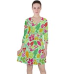 Flower Flora Floral Nature Pattern Seamless Quarter Sleeve Ruffle Waist Dress