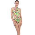 Flower Flora Floral Nature Pattern Seamless Halter Side Cut Swimsuit