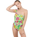 Flower Flora Floral Nature Pattern Seamless Frilly One Shoulder Swimsuit