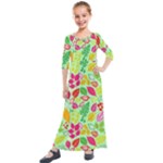 Flower Flora Floral Nature Pattern Seamless Kids  Quarter Sleeve Maxi Dress