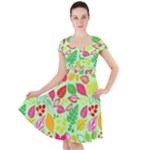 Flower Flora Floral Nature Pattern Seamless Cap Sleeve Midi Dress With Pockets