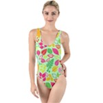 Flower Flora Floral Nature Pattern Seamless High Leg Strappy Swimsuit