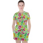 Flower Flora Floral Nature Pattern Seamless Women s T-Shirt and Shorts Set