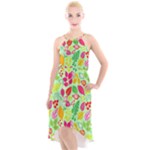 Flower Flora Floral Nature Pattern Seamless High-Low Halter Chiffon Dress 