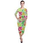 Flower Flora Floral Nature Pattern Seamless Quarter Sleeve Midi Velour Bodycon Dress