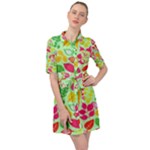 Flower Flora Floral Nature Pattern Seamless Belted Shirt Dress