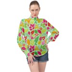 Flower Flora Floral Nature Pattern Seamless High Neck Long Sleeve Chiffon Top