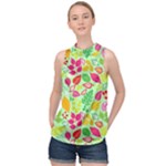 Flower Flora Floral Nature Pattern Seamless High Neck Satin Top