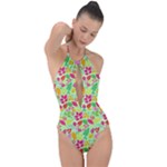 Flower Flora Floral Nature Pattern Seamless Plunge Cut Halter Swimsuit