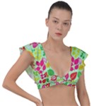 Flower Flora Floral Nature Pattern Seamless Plunge Frill Sleeve Bikini Top