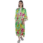 Flower Flora Floral Nature Pattern Seamless Maxi Satin Kimono