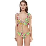 Flower Flora Floral Nature Pattern Seamless Low Cut Ruffle Edge Bikini Set