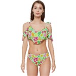 Flower Flora Floral Nature Pattern Seamless Ruffle Edge Tie Up Bikini Set	