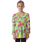 Flower Flora Floral Nature Pattern Seamless Kids  V Neck Casual Top