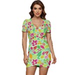 Flower Flora Floral Nature Pattern Seamless Low Cut Cap Sleeve Mini Dress