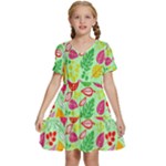 Flower Flora Floral Nature Pattern Seamless Kids  Short Sleeve Tiered Mini Dress