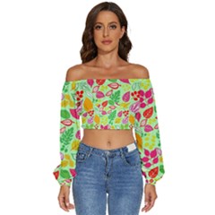 Long Sleeve Crinkled Weave Crop Top 